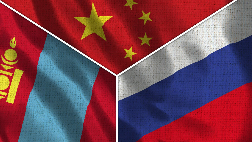 Russia Mongolia China Flags