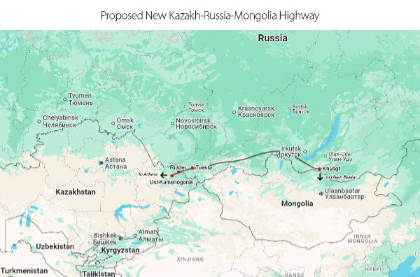 Kazakhstan Russia Mongolia Highway Map