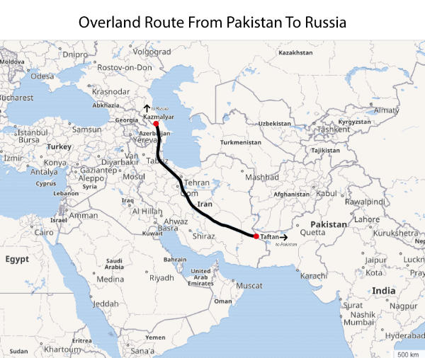 Route from Pakistan to Russia